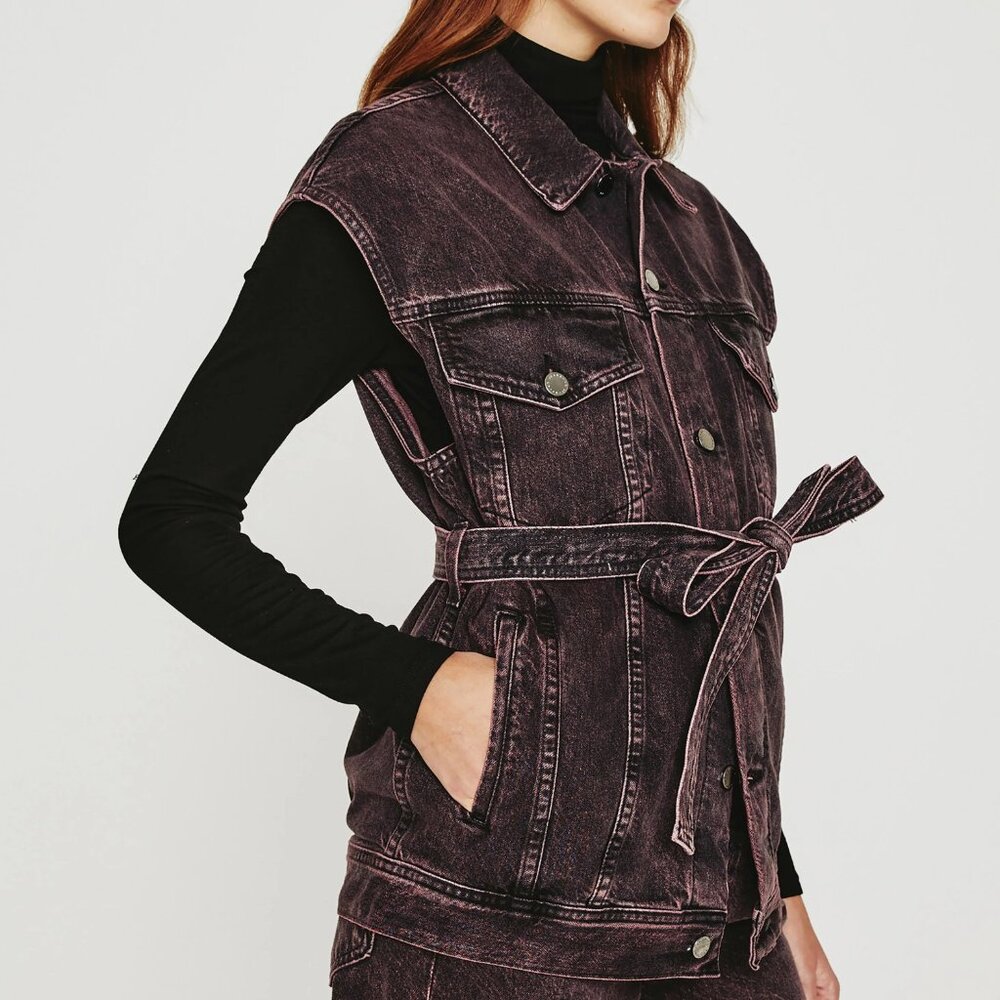 NWOT AG Kendrix Belted Denim Trucker Vest - Blackened Purple
